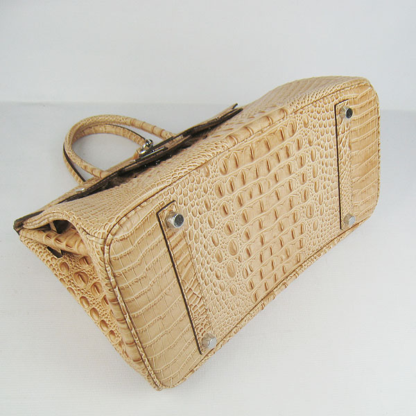 High Quality Fake Hermes Birkin 35CM Crocodile Head Veins Leather Bag Earth Yellow 6089